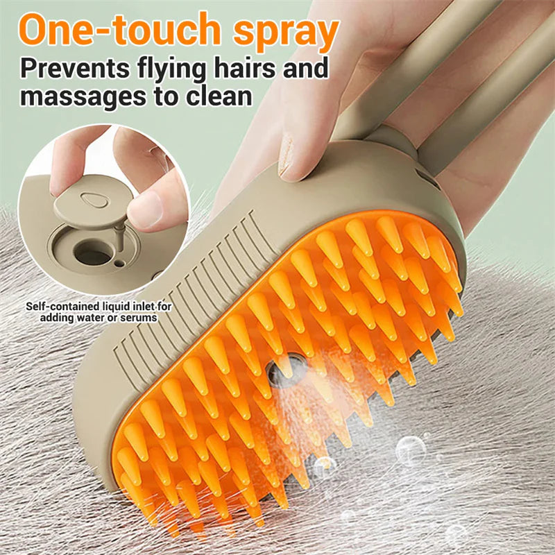 3-in-1 Electric Pet Steam Brush – Cat & Dog Grooming Comb with Spray, Massage & Hair Removal