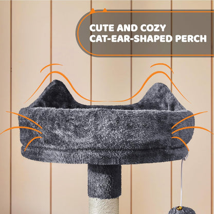 68.5In Multi-Level Large Cat Condo with Sisal-Covered Platforms Scratching Board & Scratching Posts, Cozy Perches, Stable Cat Tower/Tree Pet Play House, Dark Gray