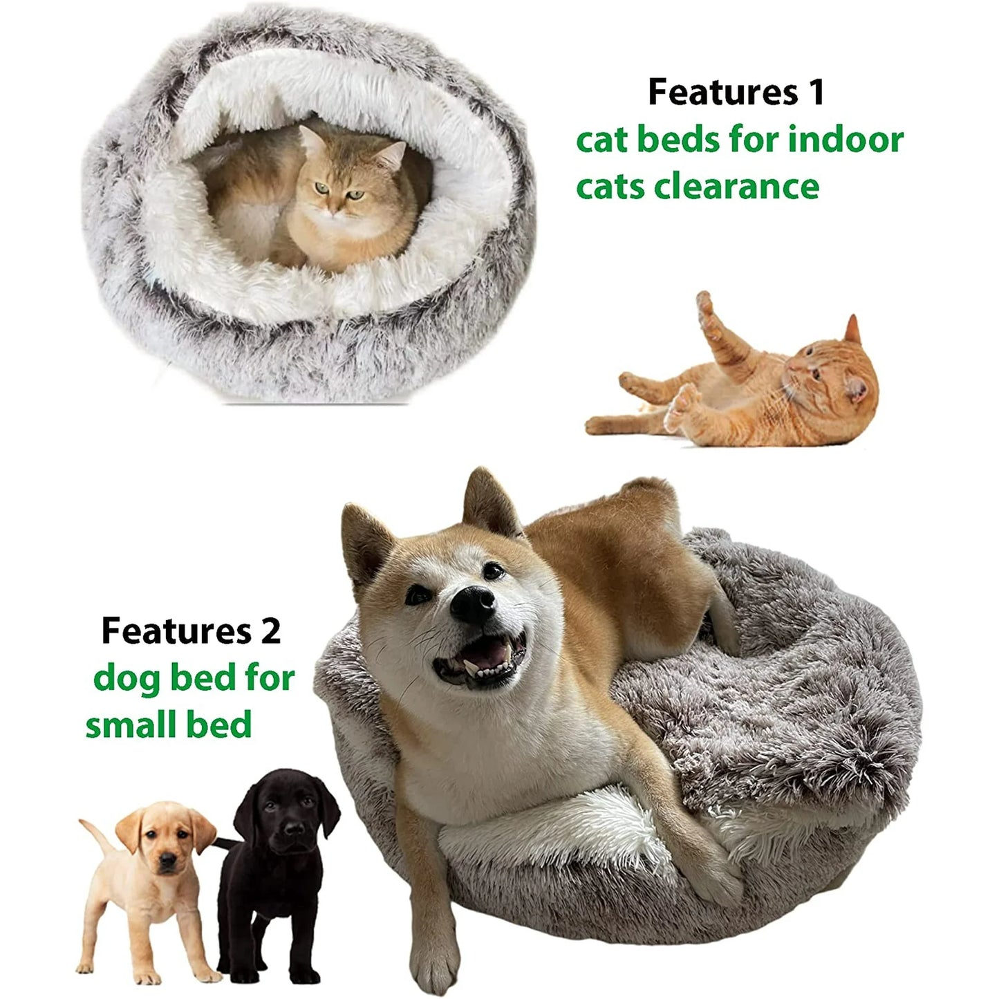 2-in-1 Plush Hooded Pet Bed – Ultra-Soft Fluffy Cave Nest for Cats & Small Dogs | Cozy, Warm & Calming