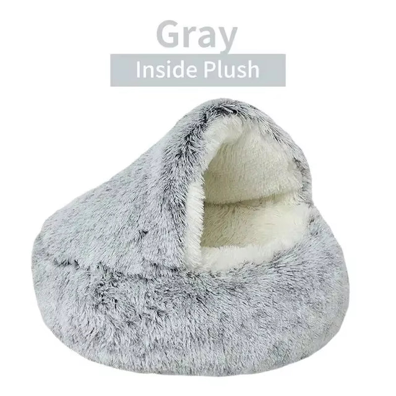 2-in-1 Plush Hooded Pet Bed – Ultra-Soft Fluffy Cave Nest for Cats & Small Dogs | Cozy, Warm & Calming