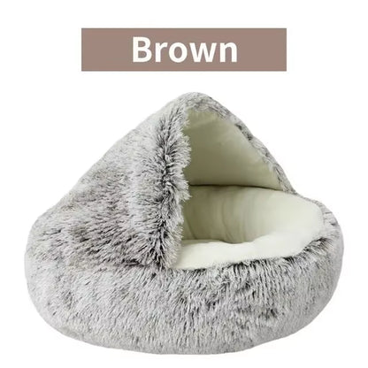 2-in-1 Plush Hooded Pet Bed – Ultra-Soft Fluffy Cave Nest for Cats & Small Dogs | Cozy, Warm & Calming