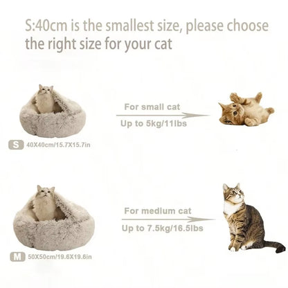 2-in-1 Plush Hooded Pet Bed – Ultra-Soft Fluffy Cave Nest for Cats & Small Dogs | Cozy, Warm & Calming