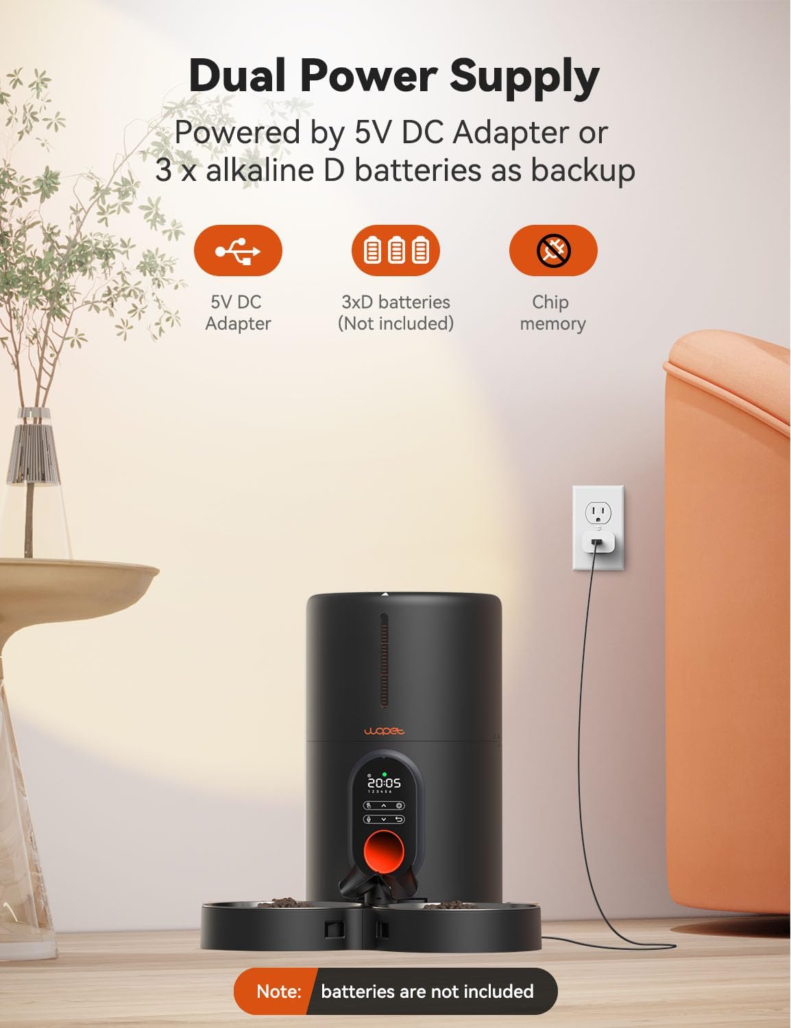 Automatic Cat Feeders 2 Cats- Timed Cat Food Dispenser with 10S Voice Recording, Portion Control, Dog Feeders for Dry Food, up to 1-6 Meals per Day Black