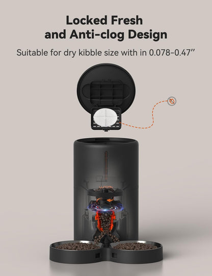 Automatic Cat Feeders 2 Cats- Timed Cat Food Dispenser with 10S Voice Recording, Portion Control, Dog Feeders for Dry Food, up to 1-6 Meals per Day Black