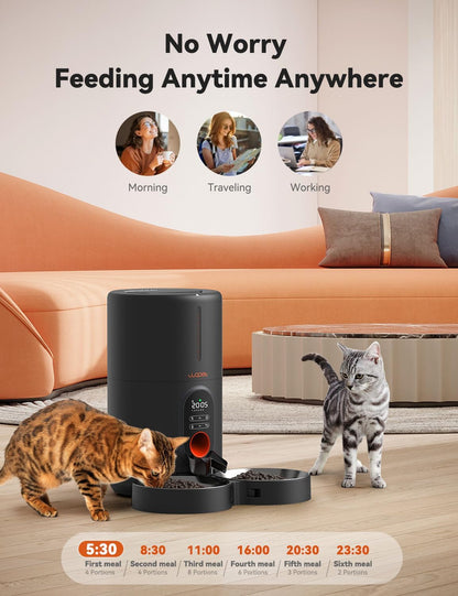Automatic Cat Feeders 2 Cats- Timed Cat Food Dispenser with 10S Voice Recording, Portion Control, Dog Feeders for Dry Food, up to 1-6 Meals per Day Black