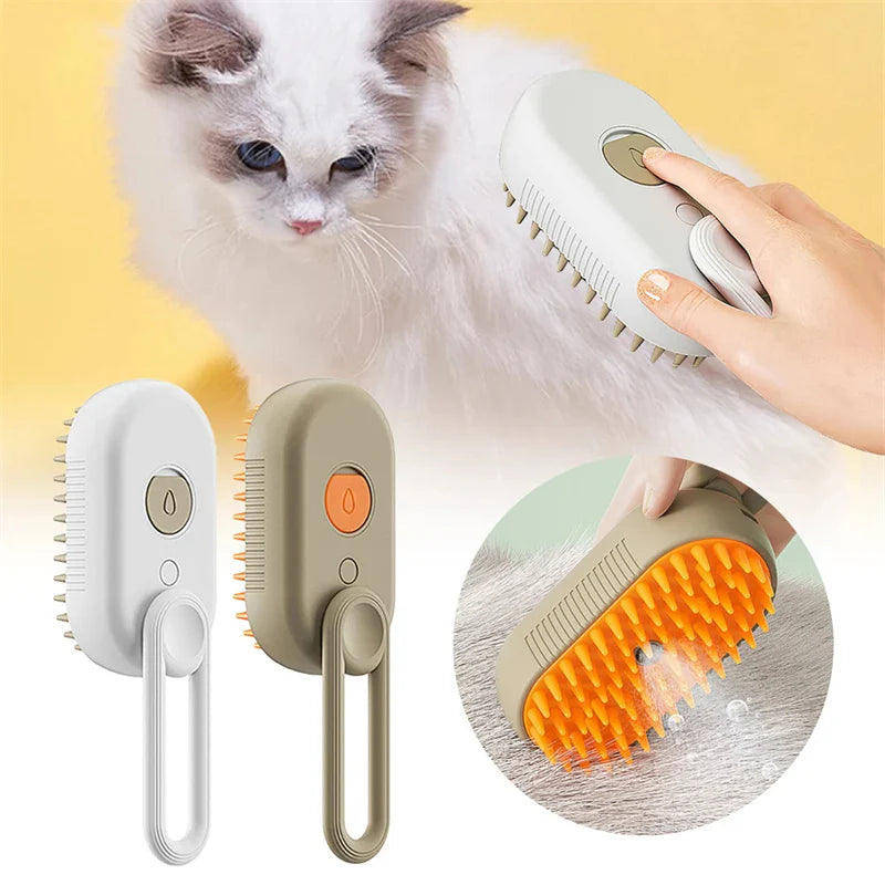 3-in-1 Electric Pet Steam Brush – Cat & Dog Grooming Comb with Spray, Massage & Hair Removal