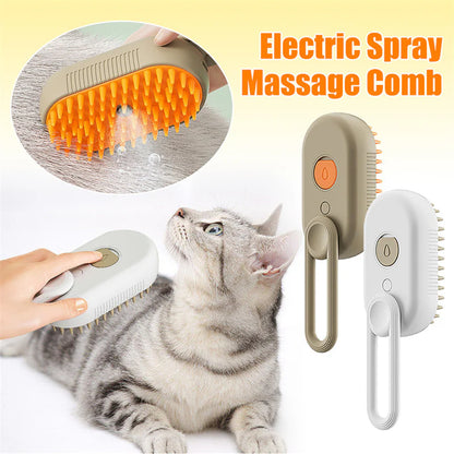 3-in-1 Electric Pet Steam Brush – Cat & Dog Grooming Comb with Spray, Massage & Hair Removal