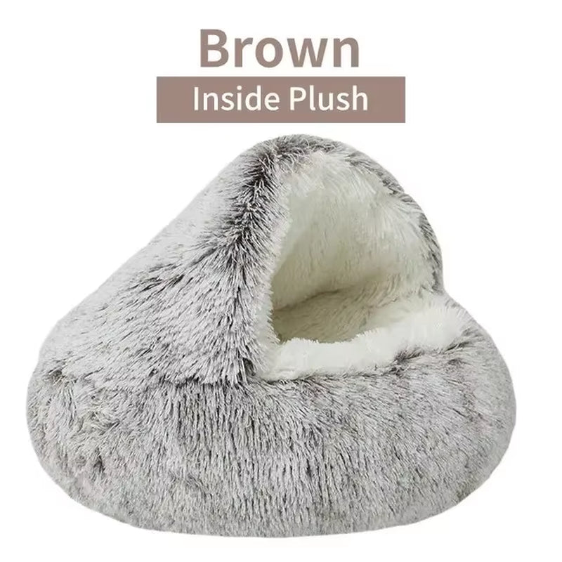 2-in-1 Plush Hooded Pet Bed – Ultra-Soft Fluffy Cave Nest for Cats & Small Dogs | Cozy, Warm & Calming