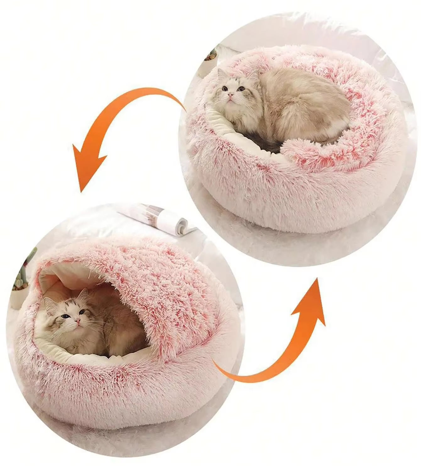 2-in-1 Plush Hooded Pet Bed – Ultra-Soft Fluffy Cave Nest for Cats & Small Dogs | Cozy, Warm & Calming