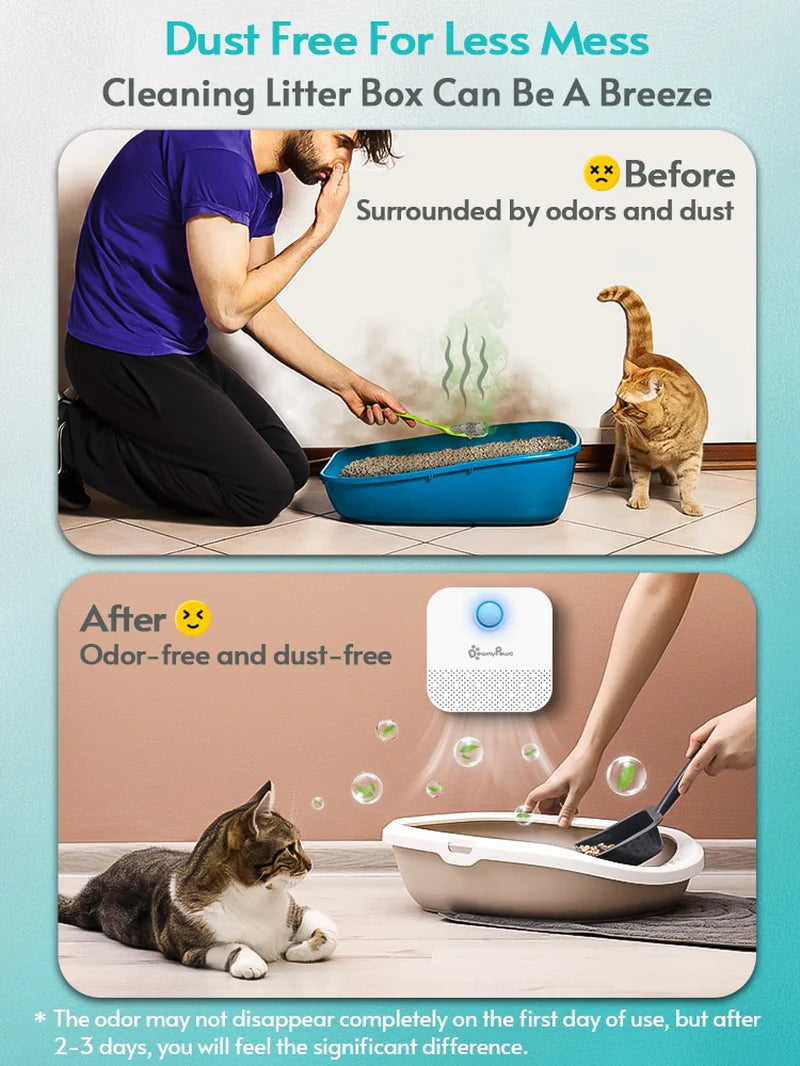 Smart Cat Litter Box Odor Eliminator – 4000mAh Rechargeable Air Purifier for Pets | Automatic Deodorizer for a Fresh, Odor-Free Home