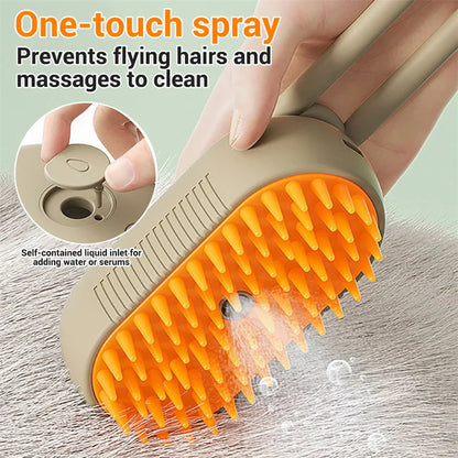 3-in-1 Electric Pet Steam Brush – Cat & Dog Grooming Comb with Spray, Massage & Hair Removal
